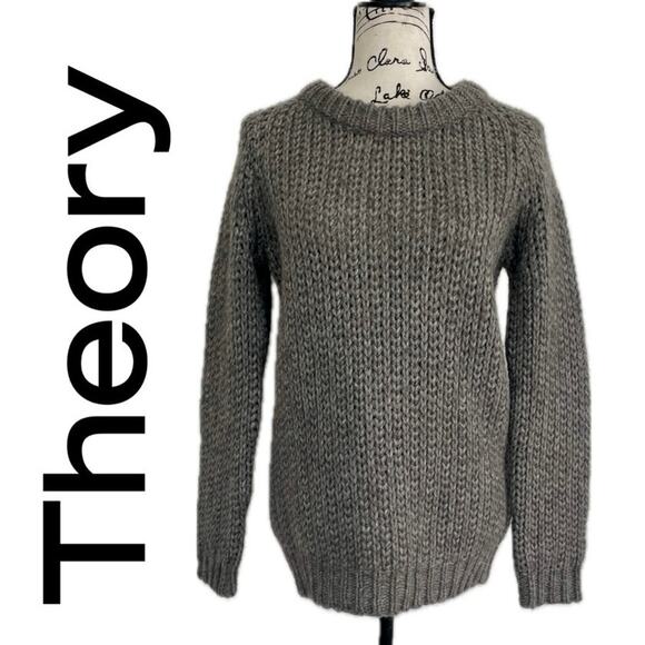 THEORY SWEATER ALPACA BLEND CHUNKY FISHERMAN RIB SPECKLED SZ S GRAY ICONIC - Picture 1 of 16